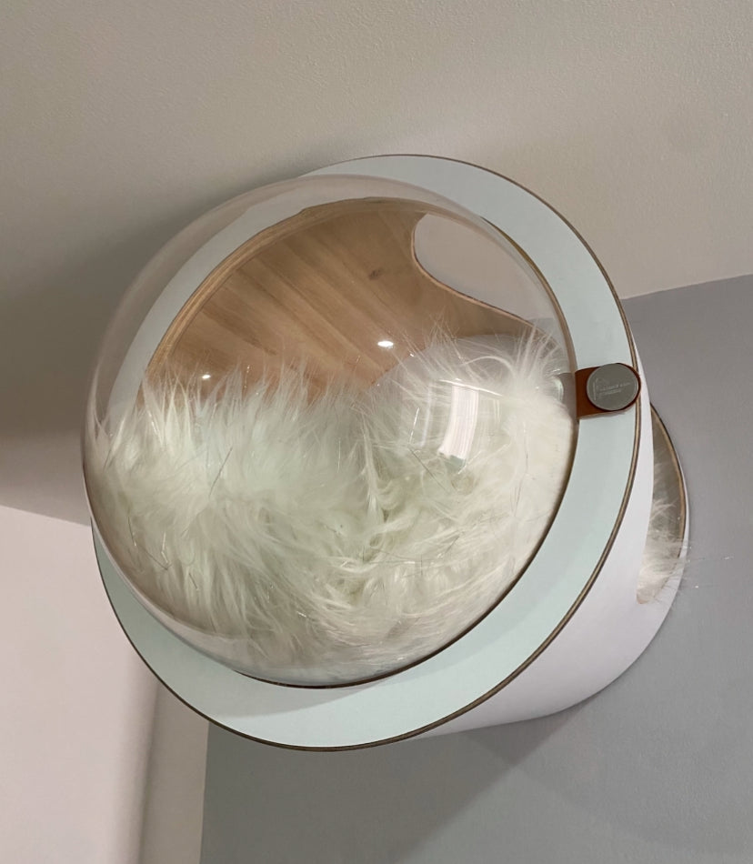 Gimnasio -ÉLITE - BLANCO - 1 Cueva Flotante REDONDA + 1 Rascador Grande 116cm + 2 Repisas 40 cm