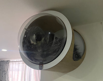 Gimnasio - URBAN -Madera- Blanco - Cueva 1 Flotante REDONDA + Rascador Grande 116cm + Repisa 40cm