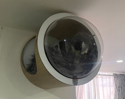 Gimnasio - URBAN -Madera- Blanco - Cueva 1 Flotante REDONDA + Rascador Grande 116cm + Repisa 40cm