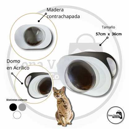 Gimnasio - ÉLITE - NEGRO - BLANCO  1 Cueva Flotante  OVALADA + 1 Rascador Grande 116cm + 2 Pasos 40cm